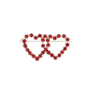 Red Rhinestone 1" Double Heart Pin to Wear or Share in Organza Gift Bag -Hey Viv